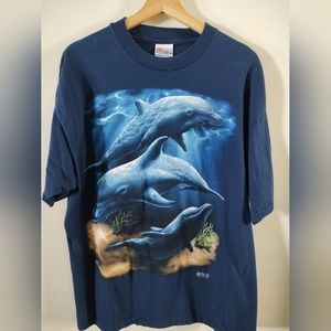 Vintage Hanes Beefy DolphinsT Shirt 90s Dolphin Wild Wear Single Stitch XL